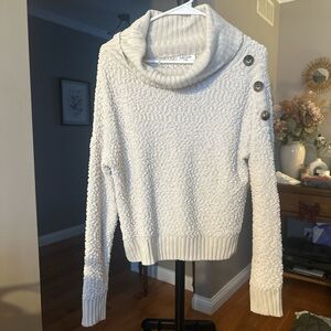 Elegant Cream Cowl Neck Sweater with Button Detail
